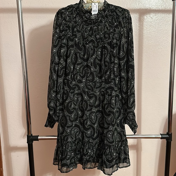 New Topshop BLACK YOKE LONG SLEEVE RUCHED MINI Dress Size 10 - Picture 4 of 10